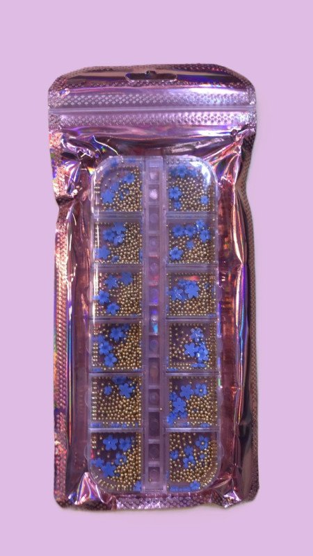 Applique Design Gold & Blue Flower Ongle NAMT-1185